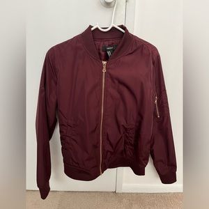 Maroon Bomber Jacket with Gold Zipper - Size M